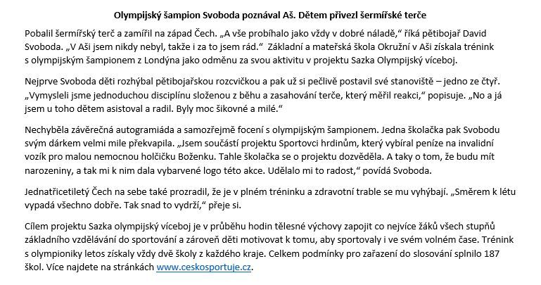 obrázek: Aš: Olympijský šampion David Svoboda navštívil ZŠ a MŠ