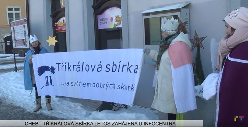 Cheb: Tříkrálová sbírka letos zahájena u Infocentra (TV Západ)
