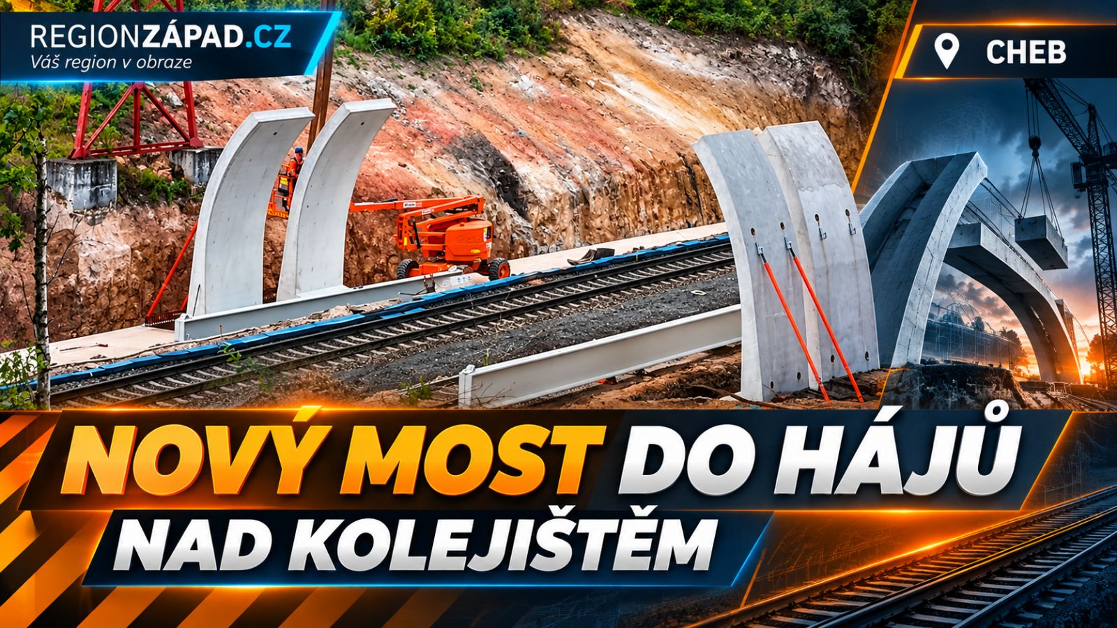 Cheb: Nad kolejištěm se skládá nový most do Hájů (TV Západ)