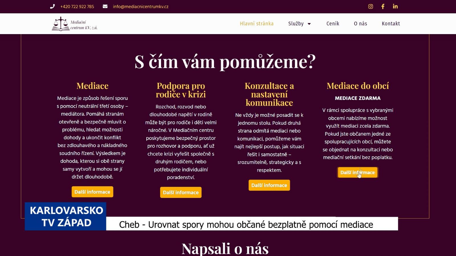 Cheb: Urovnat spory mohou občané bezplatně pomocí mediace (TV Západ)