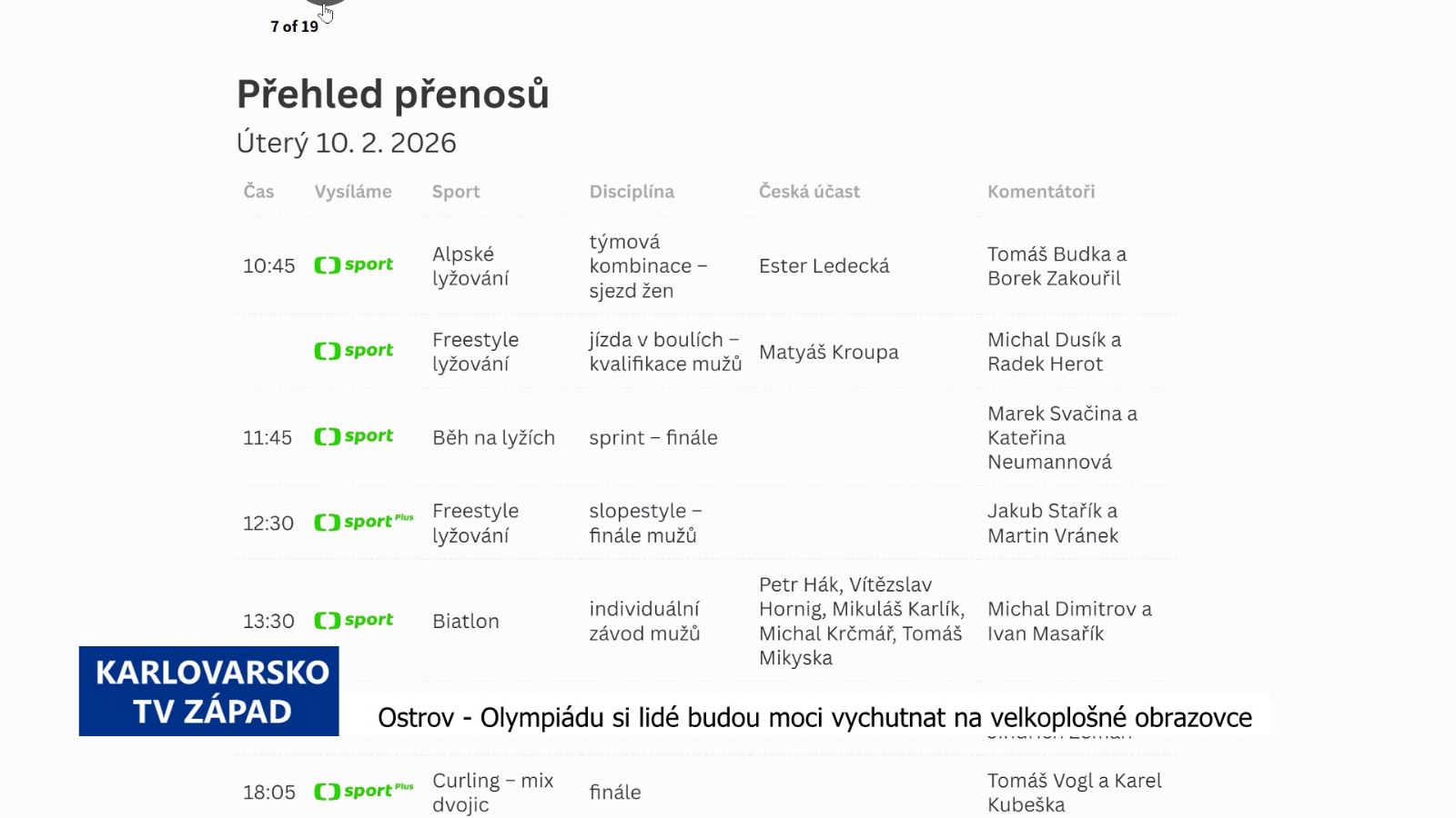 Ostrov: Olympiádu si lidé budou moci vychutnat na velkoplošné obrazovce (TV Západ)