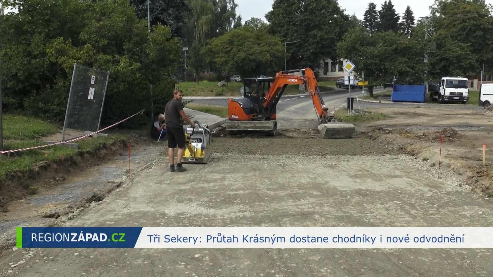 Tři Sekery: Průtah Krásným dostane chodníky i nové odvodnění (TV Západ)