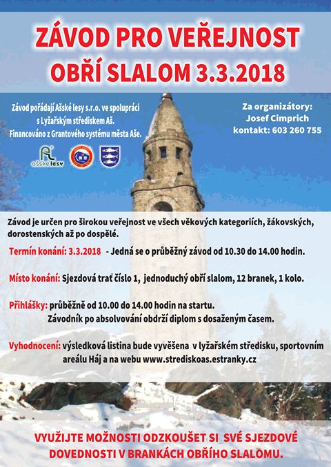 Aš: Na začátku března se bude konat obří slalom pro veřejnost