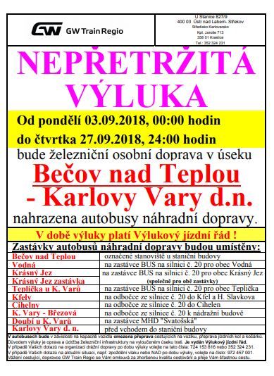 Bečov nad Teplou, Karlovy Vary: Cestující pozor! Od září proběhne na trati nepřetržitá výluka