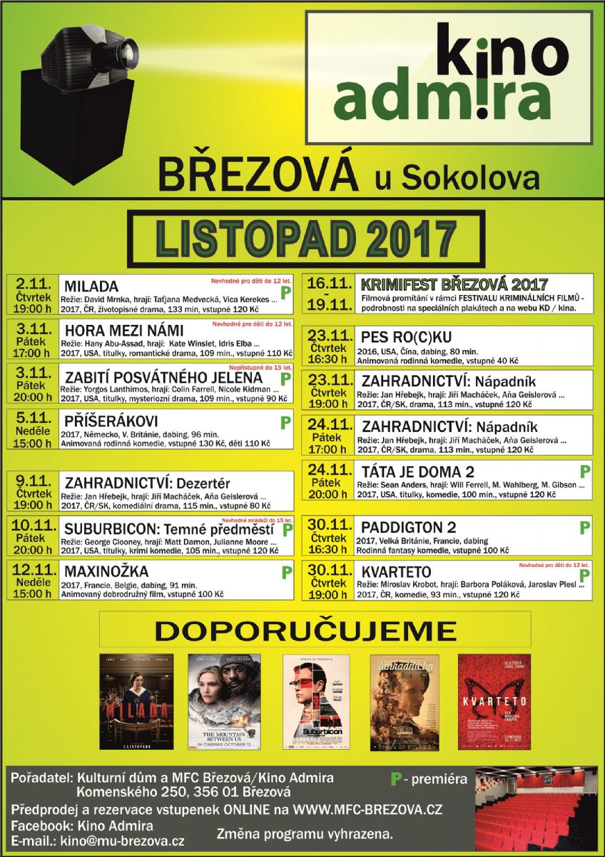 Březová: Listopadový program kina Admira 