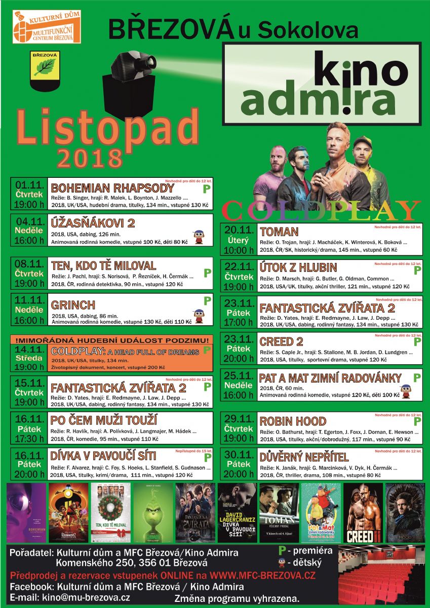 Březová: Listopadový program kina Admira