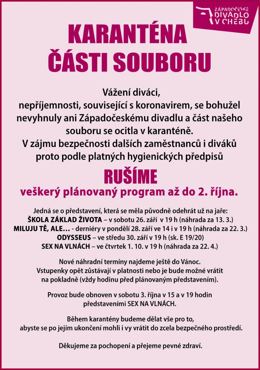 Cheb: Západočeské divadlo v karanténě