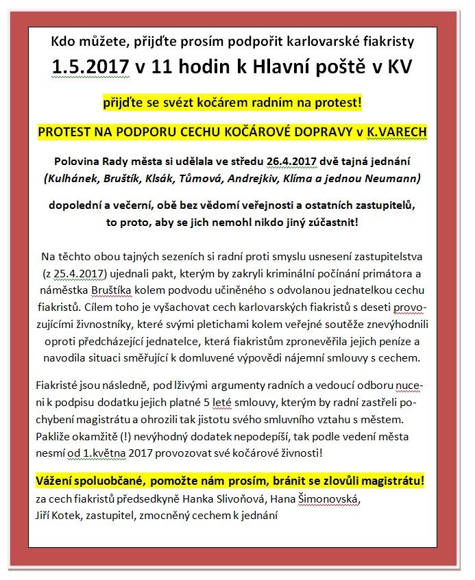 Karlovy Vary: Zítra se koná protest na podporu fiakristů 