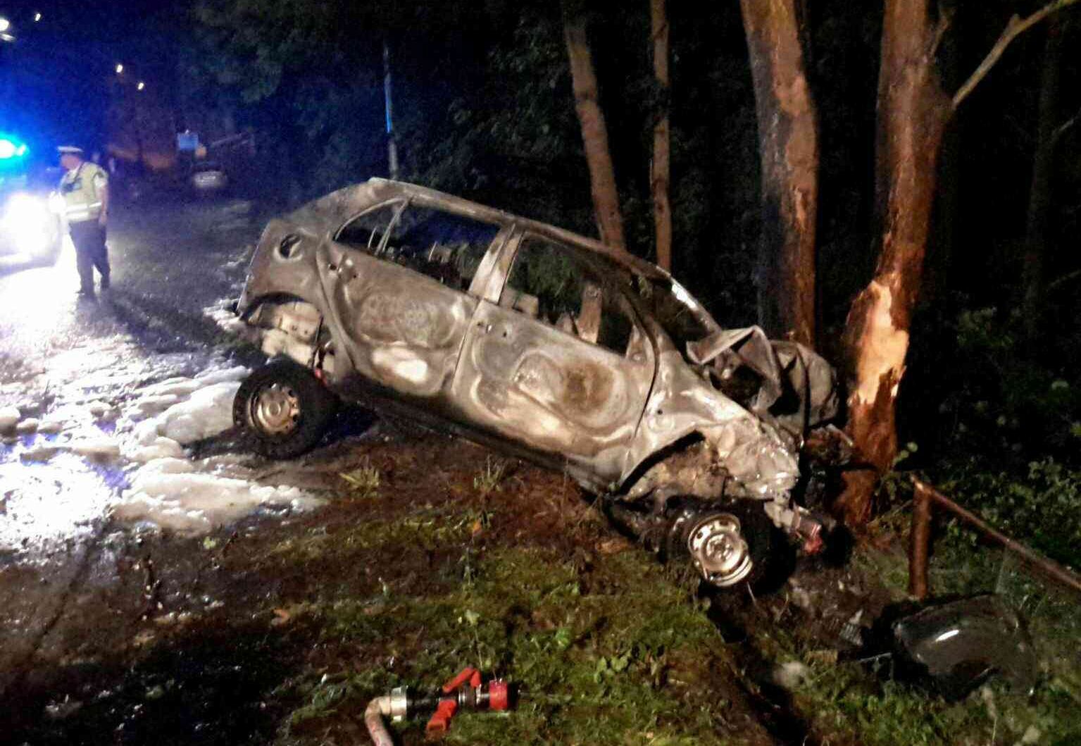 obrázek: Luby: Osobní vozidlo po nárazu do stromu zcela shořelo