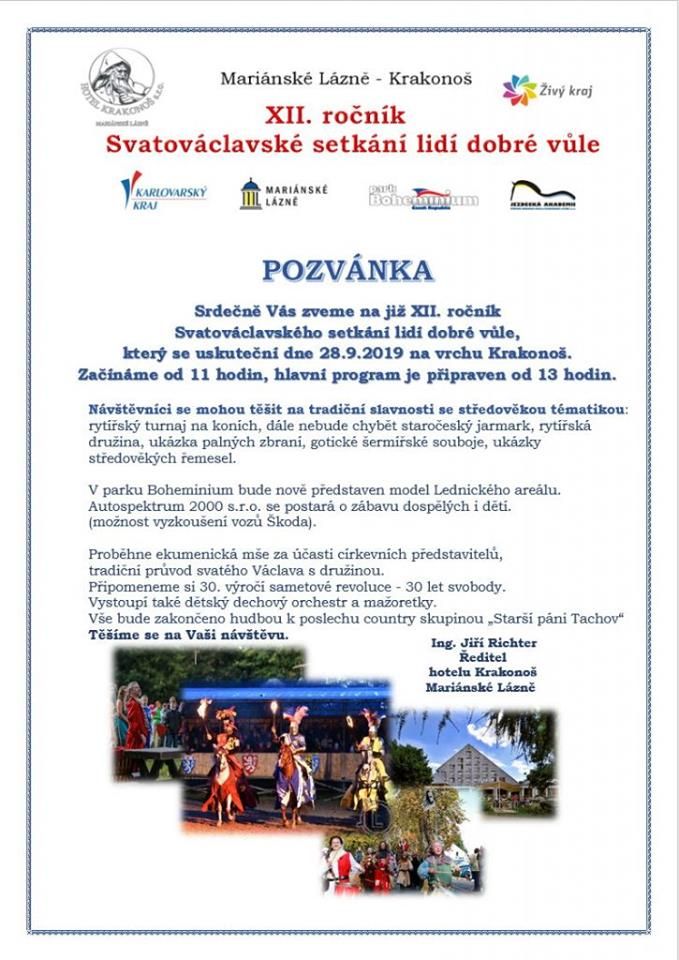 Mariánské Lázně: Zítra se koná XII. ročník Svatováclavského setkání lidí dobré vůle