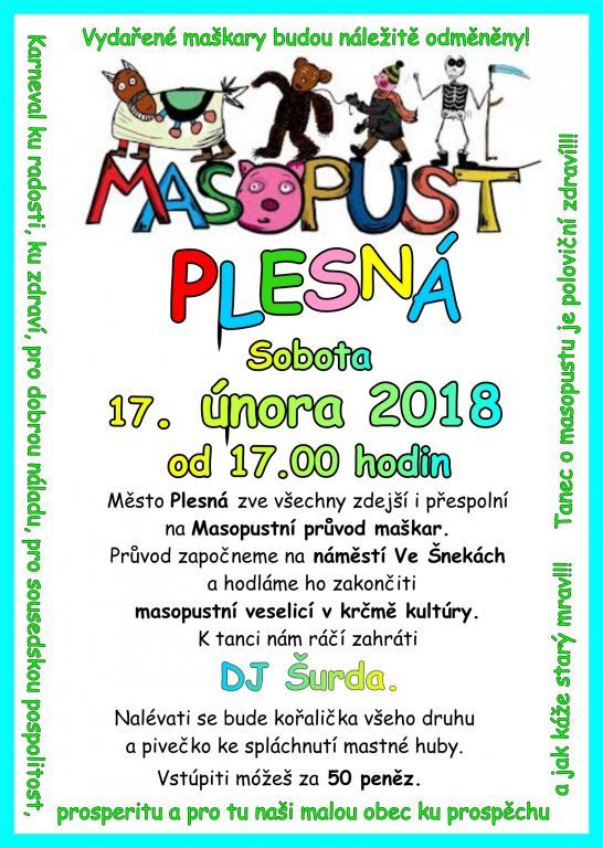 Plesná: Městem projde masopustní průvod