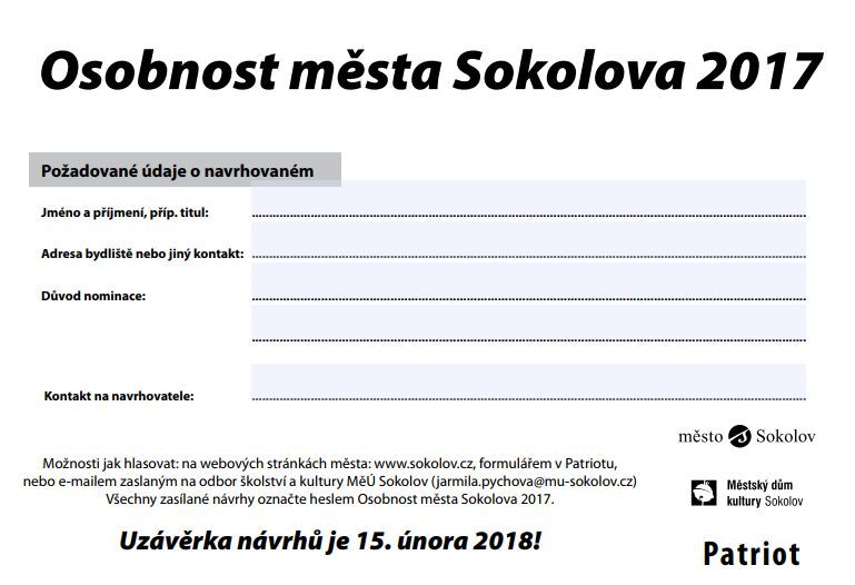 Sokolov: Navrhněte Osobnost města 2017