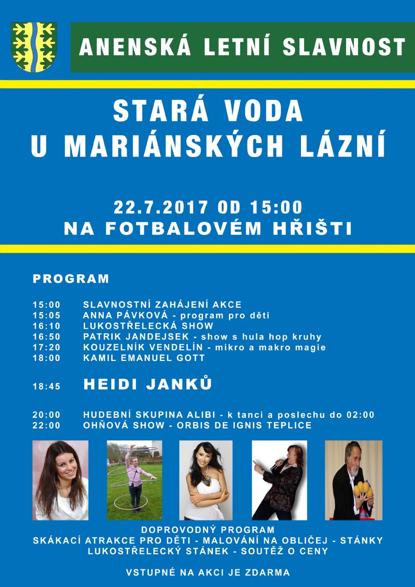 Stará Voda: Na Anenské letní slavnosti vystoupí Heidi Janků