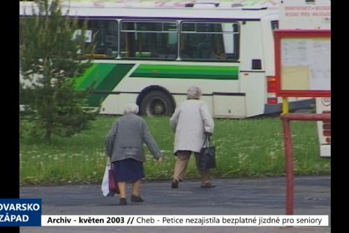 Foto: 2003 – Cheb: Petice nezajistila bezplatné jízdné pro seniory (TV Západ)