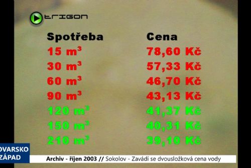 Foto: 2003 – Sokolov: Zavádí se dvousložková cena vody (TV Západ)