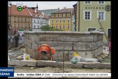 obrázek:2004 – Cheb: Dokončují se opravy historických kašen na náměstí (TV Západ)
