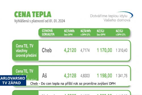 Foto: Cheb: Do cen tepla na příští rok se promítne zvýšení DPH (TV Západ)