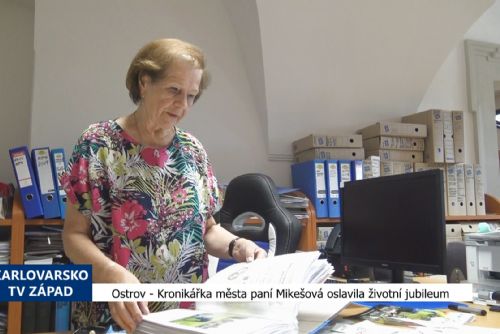 obrázek:Ostrov: Kronikářka města paní Mikešová oslavila životní jubileum (TV Západ)